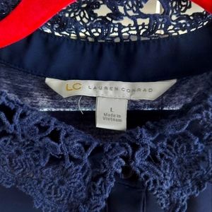 LC Lauren Conrad Navy Lace Sleeveless Blouse | Size L | Work Summer Top